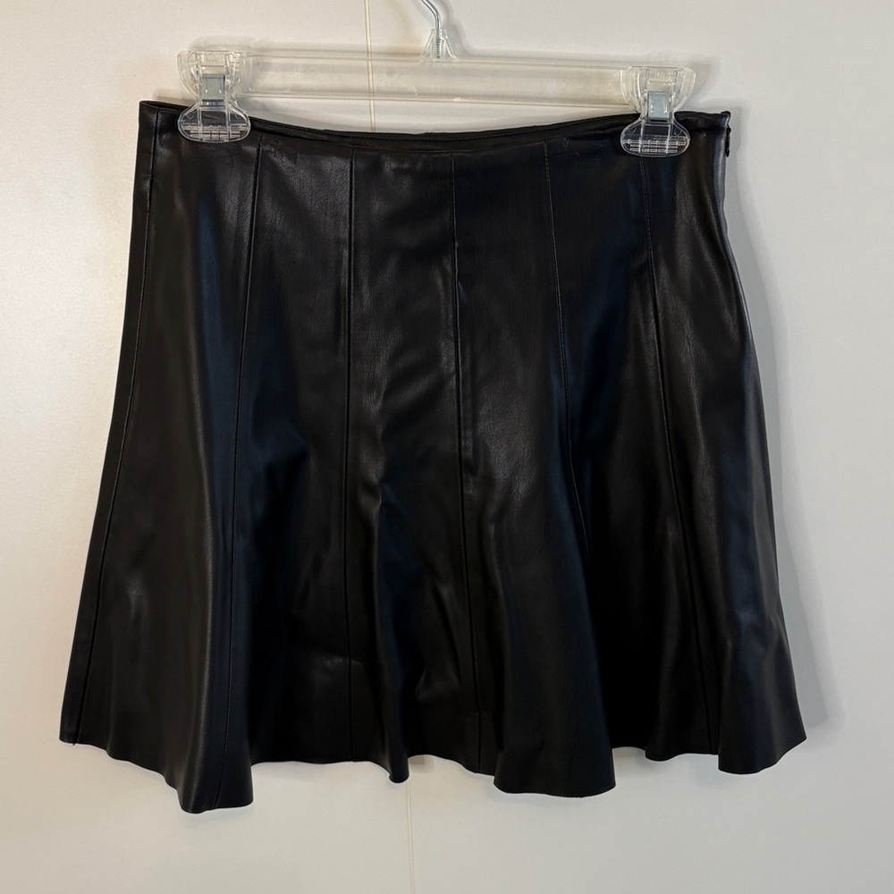 Zara Black A-Line Leather Skirt M